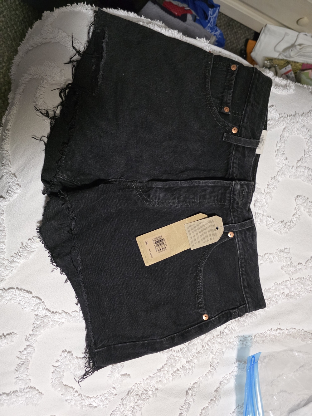Levi's Black Denim Shorts Raw Hem